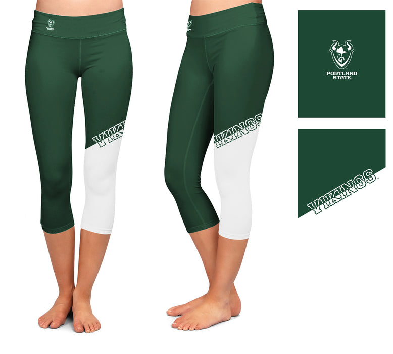 PSU Vikings Vive La Fete Game Day Collegiate Leg Color Block Women Green White Capri Leggings - Vive La Fête - Online Apparel Store