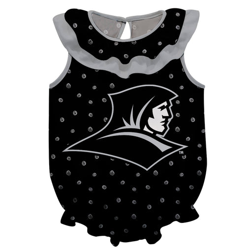 Providence Friars Swirls Black Sleeveless Ruffle Onesie Logo Bodysuit
