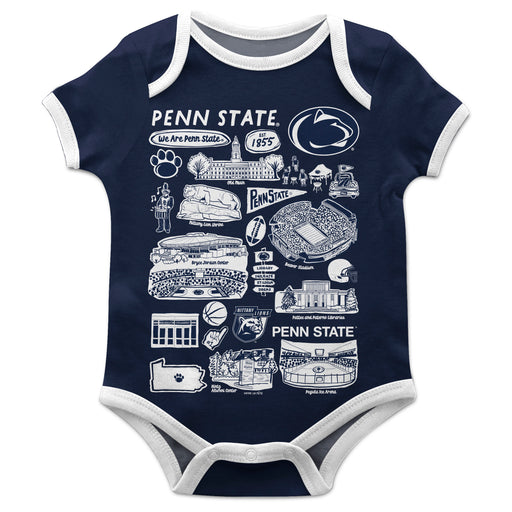 Penn State Nittany Lions Hand Sketched Vive La Fete Impressions Artwork Infant Navy Short Sleeve Onesie Bodysuit