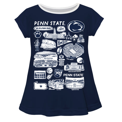 Penn State Nittany Lions Hand Sketched Vive La Fete Impressions Artwork Navy Short Sleeve Top