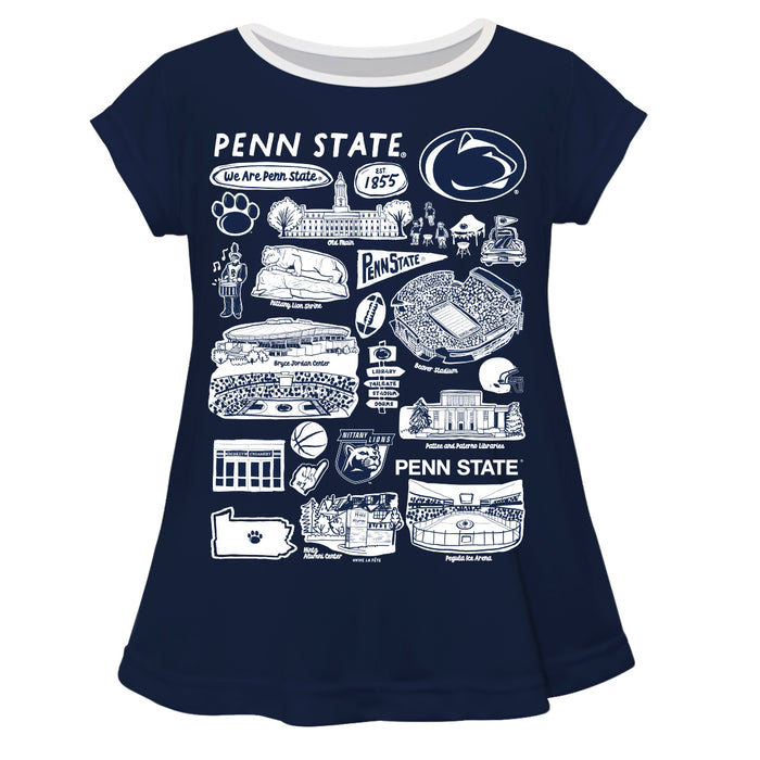 Penn State Nittany Lions Hand Sketched Vive La Fete Impressions Artwork Navy Short Sleeve Top