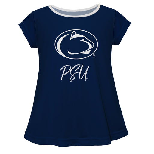 Penn State Nittany Lions Vive La Fete Girls Game Day Short Sleeve Navy Top with School Logo and Name