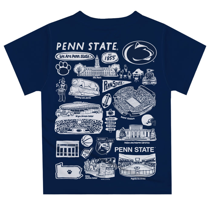 Penn State Nittany Lions Hand Sketched Vive La Fete Impressions Artwork Boys Navy Short Sleeve Tee Shirt - Vive La Fête - Online Apparel Store