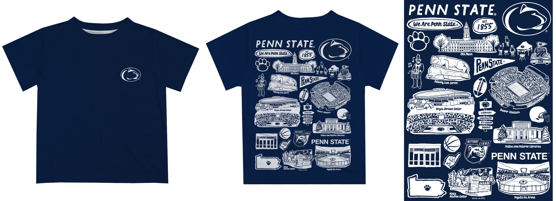 Penn State Nittany Lions Hand Sketched Vive La Fete Impressions Artwork Boys Navy Short Sleeve Tee Shirt - Vive La Fête - Online Apparel Store
