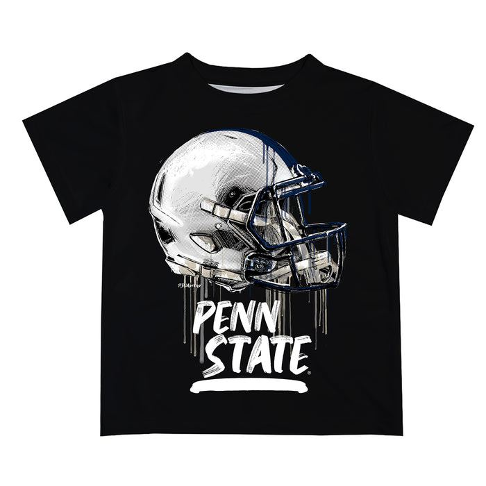 Penn State Nittany Lions Original Dripping Football Helmet Black T-Shirt by Vive La Fete