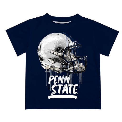 Penn State Nittany Lions Original Dripping Football Helmet Navy T-Shirt by Vive La Fete