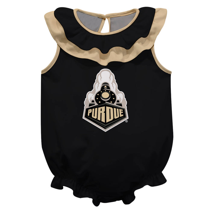 Purdue University Boilermakers Black Sleeveless Ruffle Onesie Logo Bodysuit