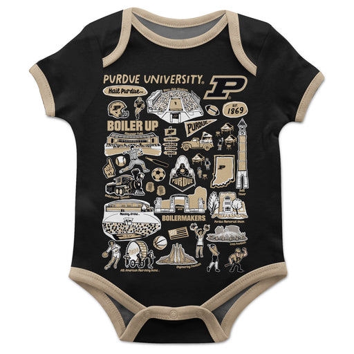 Purdue University Boilermakers Hand Sketched Vive La Fete Impressions Artwork Infant Black Short Sleeve Onesie Bodysuit