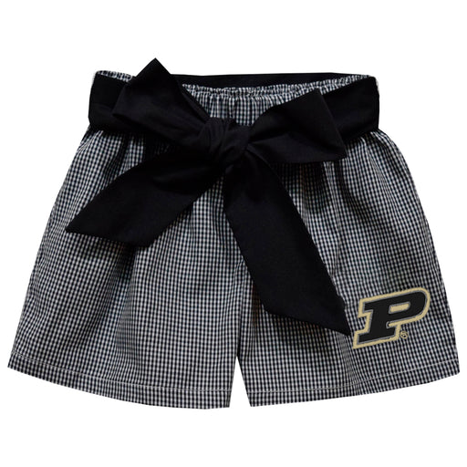 Purdue University Boilermakers Embroidered Black Gingham Girls Short with Sash