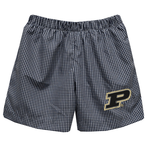 Purdue University Boilermakers Embroidered Black Gingham Pull On Short