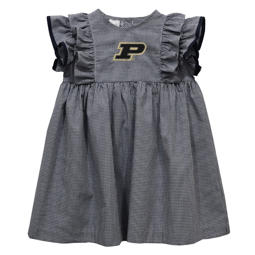 Purdue University Boilermakers Embroidered Black Gingham Ruffle Dress