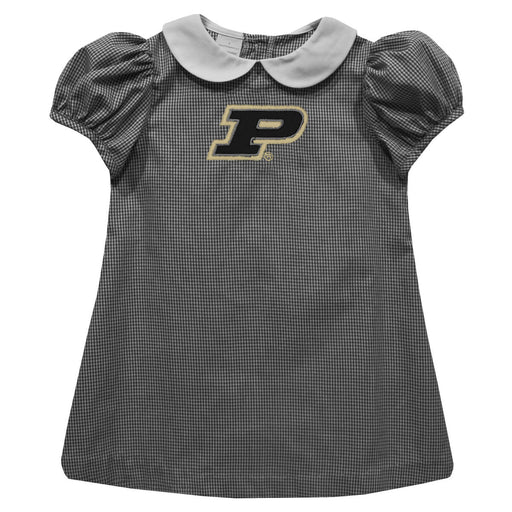 Purdue University Boilermakers Embroidered Black Gingham Short Sleeve A Line Dress