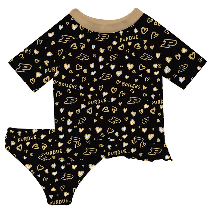 Purdue University Boilermakers Vive La Fete All Over Logo Black Long Sleeve Bikini Set