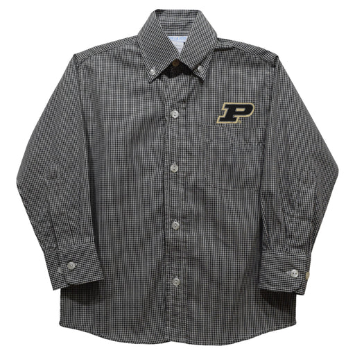 Purdue University Boilermakers Embroidered Black Gingham Long Sleeve Button Down