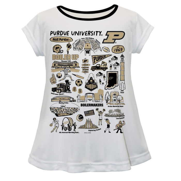 Purdue University Boilermakers Hand Sketched Vive La Fete Impressions Artwork White Short Sleeve Top