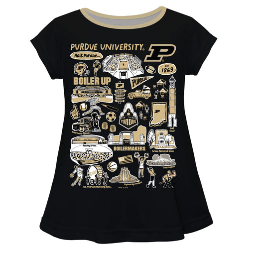 Purdue University Boilermakers Hand Sketched Vive La Fete Impressions Artwork Black Short Sleeve Top