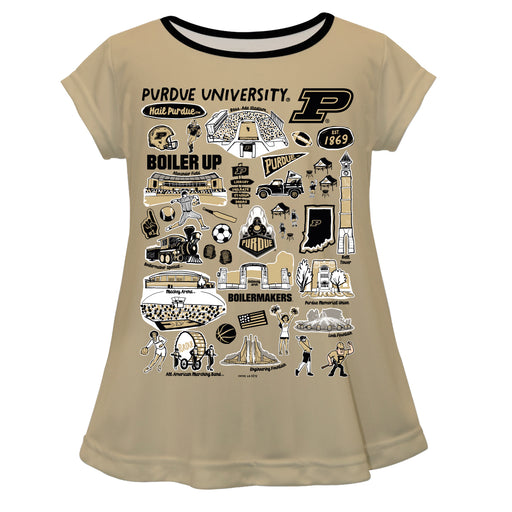 Purdue University Boilermakers Hand Sketched Vive La Fete Impressions Artwork Gold Short Sleeve Top