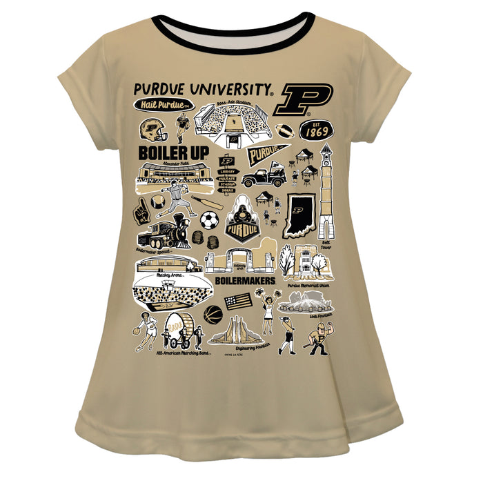 Purdue University Boilermakers Hand Sketched Vive La Fete Impressions Artwork Gold Short Sleeve Top