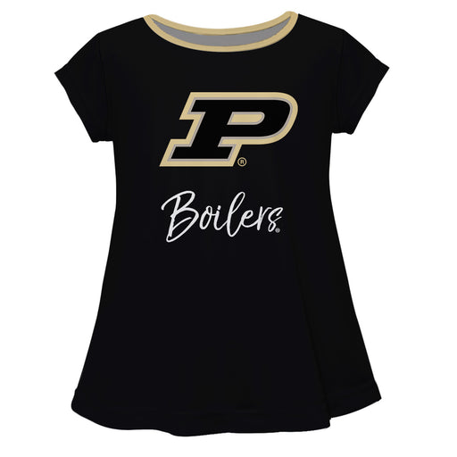 Purdue University Boilermakers Vive La Fete Girls Game Day Short Sleeve Black Top with School Logo and Name