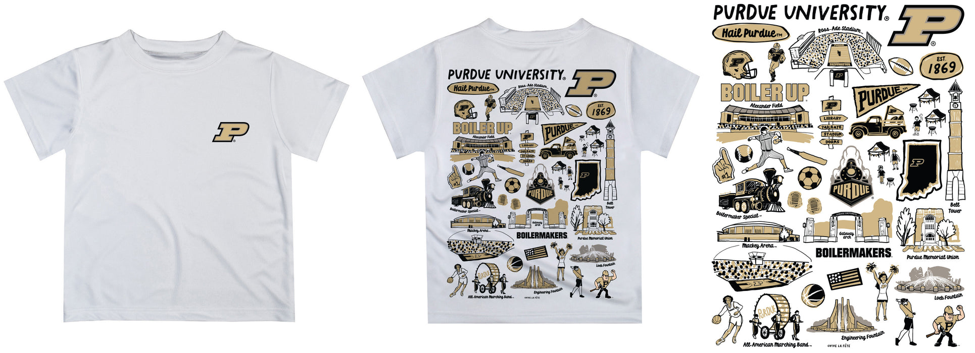 Purdue University Boilermakers Hand Sketched Vive La Fete Impressions Artwork Boys Gold Short Sleeve Tee Shirt - Vive La Fête - Online Apparel Store