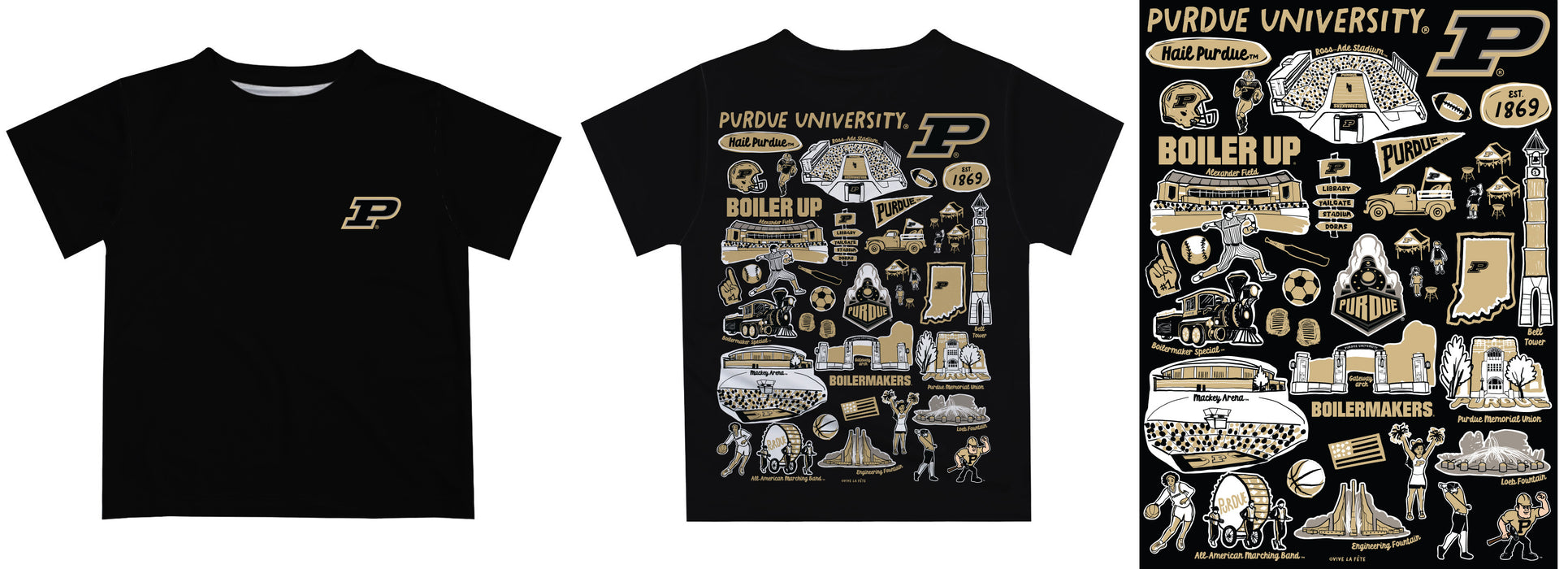 Purdue University Boilermakers Hand Sketched Vive La Fete Impressions Artwork Boys Gold Short Sleeve Tee Shirt - Vive La Fête - Online Apparel Store