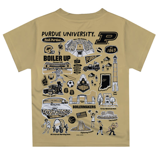 Purdue University Boilermakers Hand Sketched Vive La Fete Impressions Artwork Boys Gold Short Sleeve Tee Shirt - Vive La Fête - Online Apparel Store