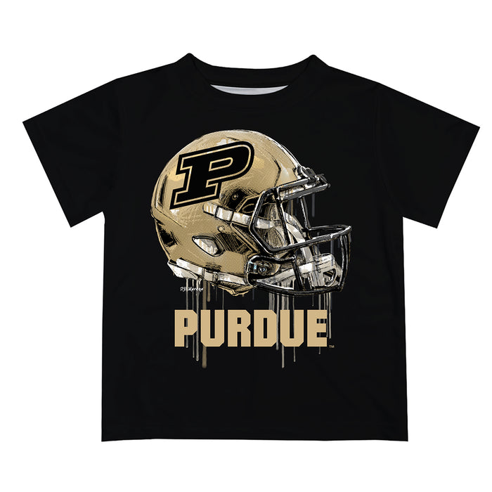 Purdue University Boilermakers Original Dripping Football Helmet Black T-Shirt by Vive La Fete