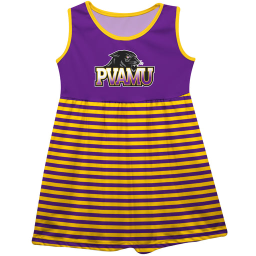 Praire View A&M University Panthers PVAMU Purple and Gold Sleeveless Tank Dress with Stripes on Skirt by Vive La Fete