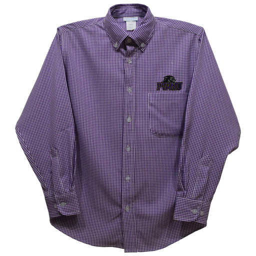 Prairie View AM University Panthers PVAMU Embroidered Purple Gingham Long Sleeve Button Down Shirt