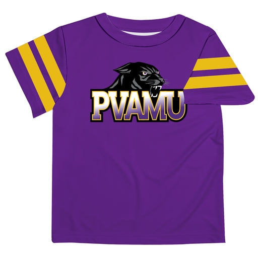 Prairie View A&M Panthers PVAMU Vive La Fete Boys Game Day Purple Short Sleeve Tee with Stripes on Sleeves