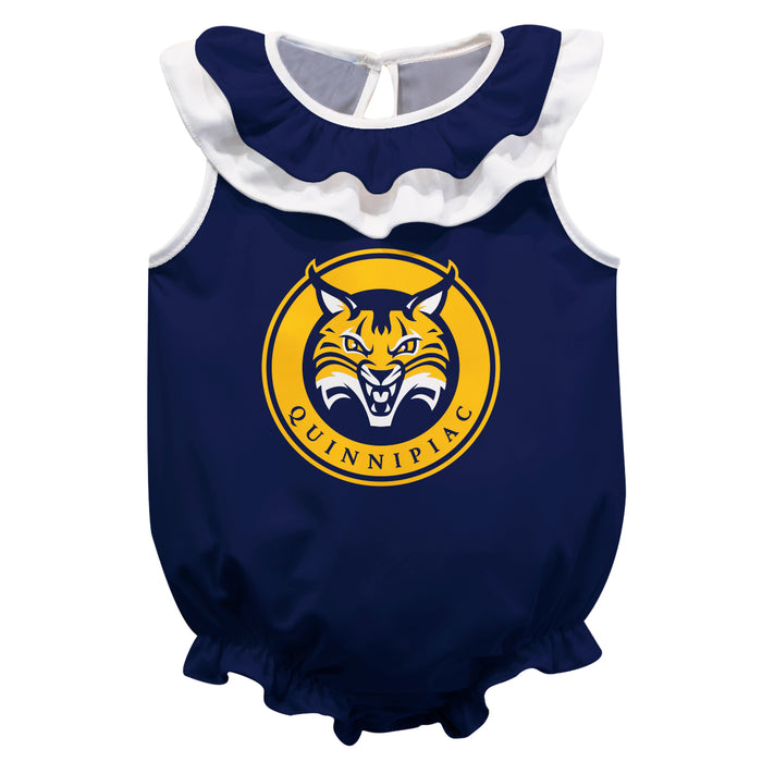 Quinnipiac University Bobcats Navy Sleeveless Ruffle Onesie Logo Bodysuit by Vive La Fete