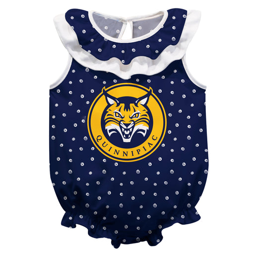 Quinnipiac University BobcatsSwirls Navy Sleeveless Ruffle Onesie Logo Bodysuit