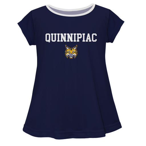 Quinnipiac University Bobcats Vive La Fete Girls Game Day Short Sleeve Navy Top with School Logo and Name