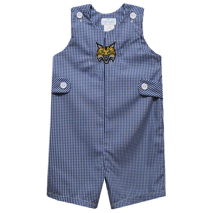 Quinnipiac University Bobcats Embroidered Navy Gingham Boys Jon Jon