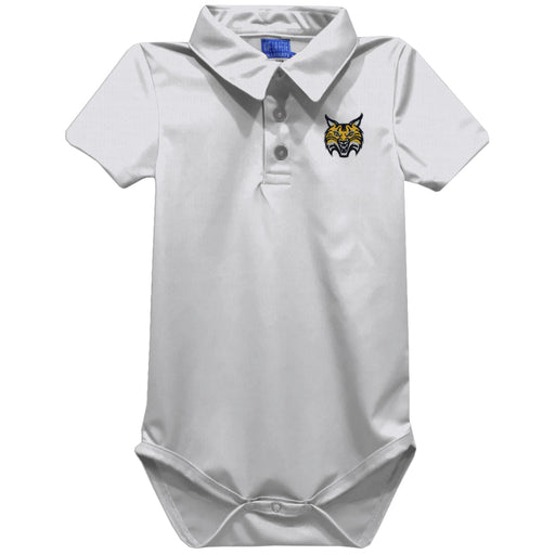 Quinnipiac University Bobcats Embroidered White Solid Knit Polo Onesie