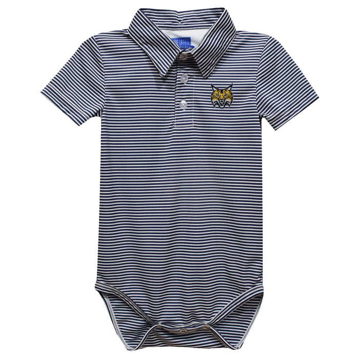 Quinnipiac University Bobcats Embroidered Navy Stripe Knit Polo Onesie