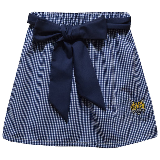 Quinnipiac University Bobcats Embroidered Navy Gingham Skirt With Sash