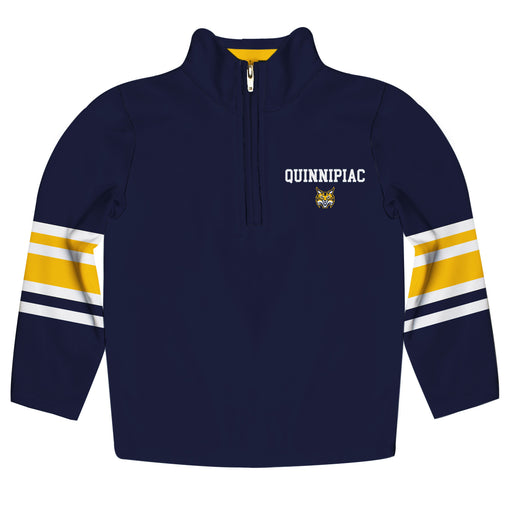 Quinnipiac Bobcats Vive La Fete Game Day Navy Quarter Zip Pullover Stripes on Sleeves