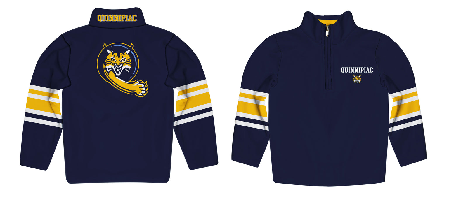 Quinnipiac Bobcats Vive La Fete Game Day Navy Quarter Zip Pullover Stripes on Sleeves - Vive La Fête - Online Apparel Store