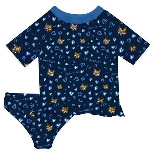 Quinnipiac University Bobcats Vive La Fete All Over Logo Navy Long Sleeve Bikini Set