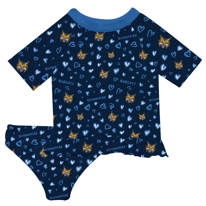 Quinnipiac University Bobcats Vive La Fete All Over Logo Navy Long Sleeve Bikini Set
