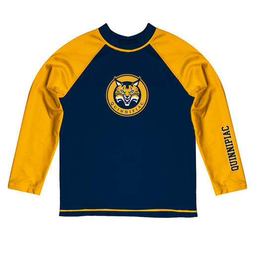 Quinnipiac Bobcats Vive La Fete Logo Navy Gold Long Sleeve Raglan Rashguard