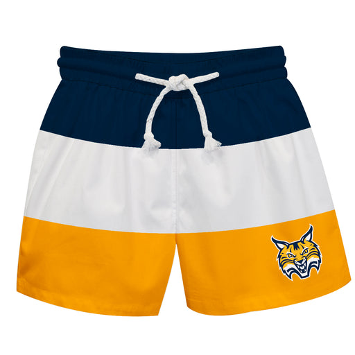 Quinnipiac Bobcats Vive La Fete Navy White Gold Stripes Swimtrunks V1