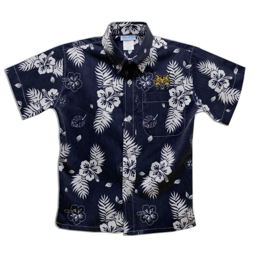 Quinnipiac University Bobcats Navy Hawaiian Short Sleeve Button Down Shirt