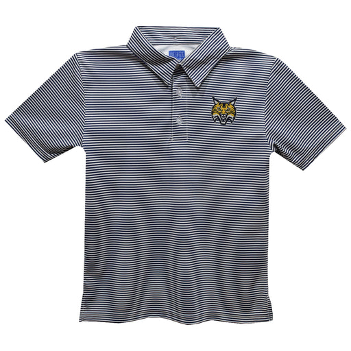 Quinnipiac University Bobcats Embroidered Navy Stripes Short Sleeve Polo Box Shirt