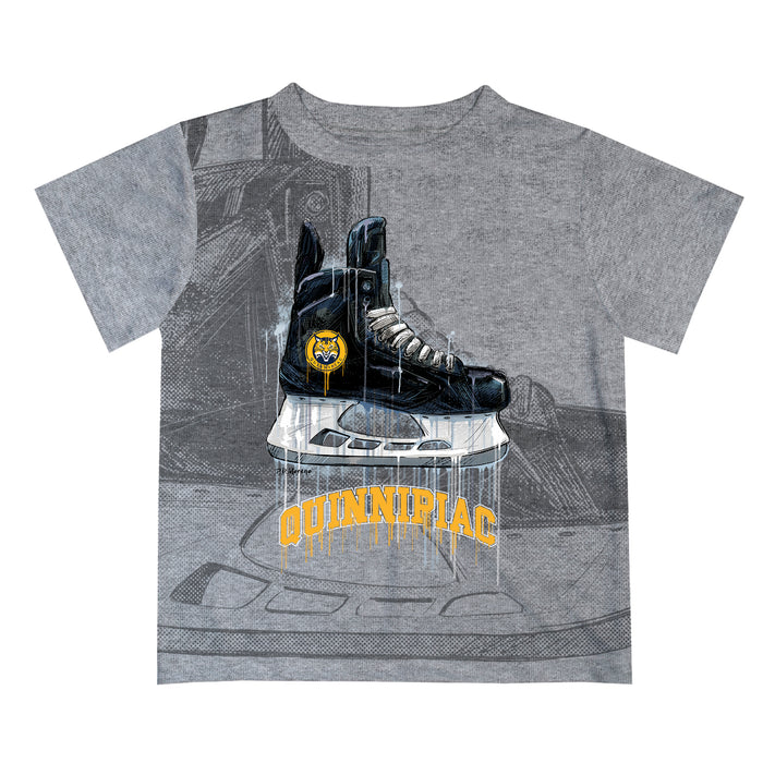 Quinnipiac Bobcats Original Dripping Hockey Heather Gray T-Shirt by Vive La Fete