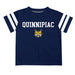 Quinnipiac Bobcats Vive La Fete Boys Game Day Navy Short Sleeve Tee with Stripes on Sleeves