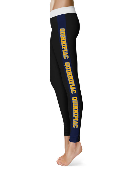 Quinnipiac Bobcats Vive La Fete Game Day Collegiate Navy Stripes Women Black Yoga Leggings 2 Waist Tights - Vive La Fête - Online Apparel Store