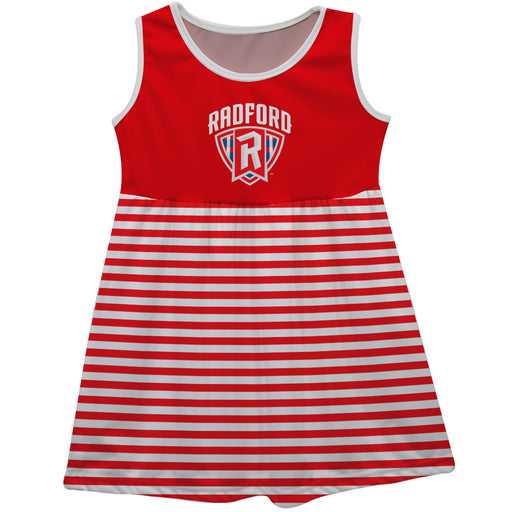 Radford University Highlanders Red White Sleeveless Tank Dress with Stripes on Skirt