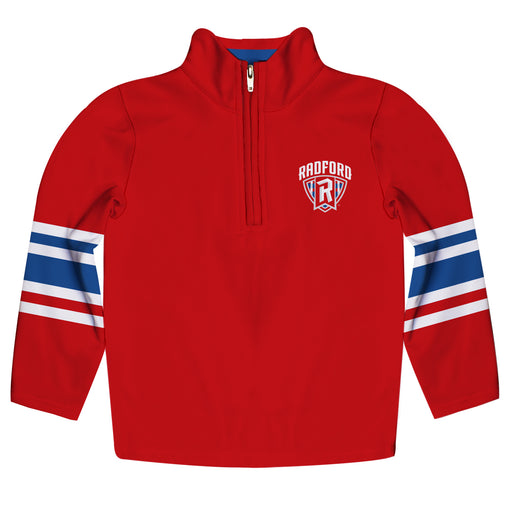 Radford University Highlanders Vive La Fete Game Day Red Quarter Zip Pullover Stripes on Sleeves